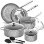 Pots and Pans Set 10 Piece Cookware Set with Granite Coatings for Super Nonstick Ohberri