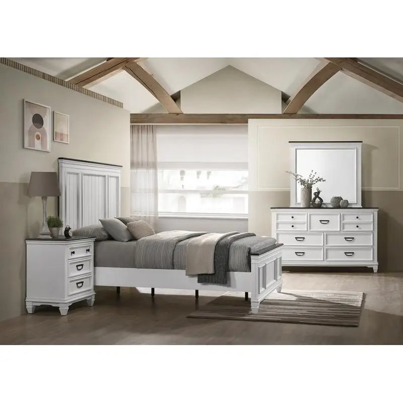 5-Piece Wood Bedroom Set with Shiplap Panel Queen Bed, Dresser, Mirror, Nightstand, and Chest - Ohberri