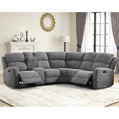 Fabric L-Shaped Reclining Large Corner Sectional with Padded Headrest, 2 Cup Holders - Ohberri