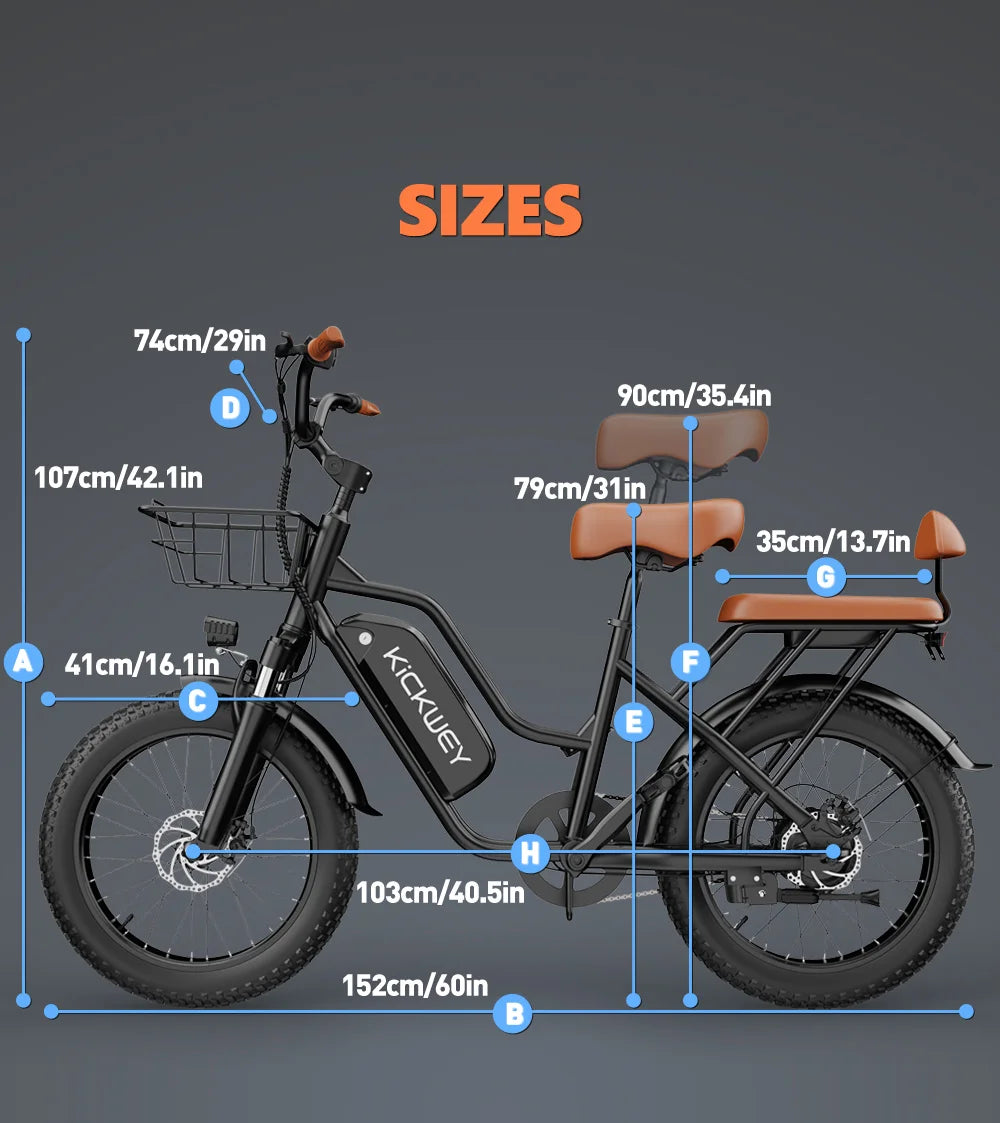 Electric Bike 20'' 1500W Up to 50 Miles 32MPH with 48V 20AH - Ohberri