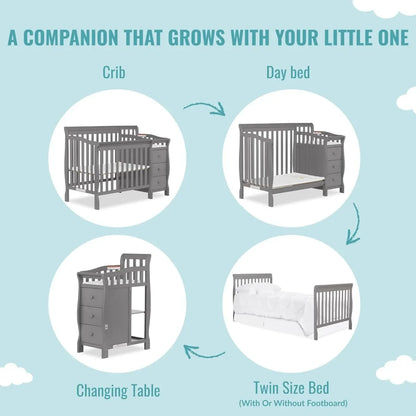 Convertible Crib with Storage Drawer, 3 Height Settings & Mattress Pad, Converts to Twin Bed - Ohberri