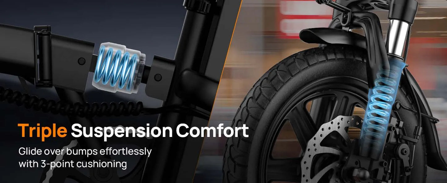 14" Foldable Electric bicycle Peak 500W Motor with 48V 7.5Ah 40 Miles Range 3 Hours Charge Time - Ohberri