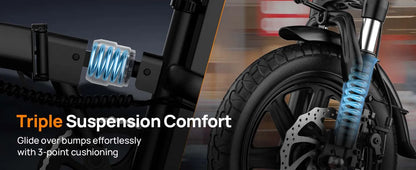 14" Foldable Electric bicycle Peak 500W Motor with 48V 7.5Ah 40 Miles Range 3 Hours Charge Time - Ohberri