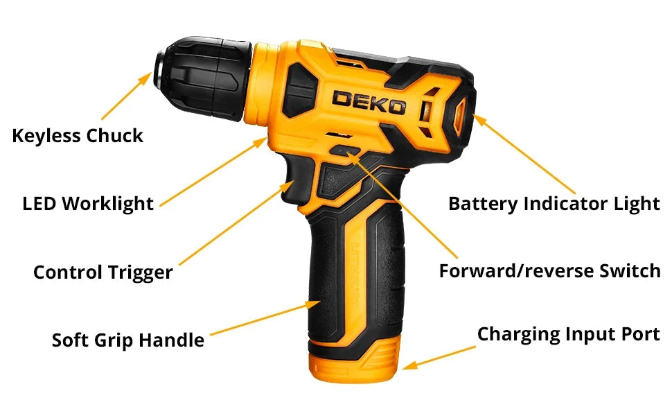 DEKO 126Pcs Power Tool Combo Kits with 8V Cordless Drill,10MM 3/8'' Ohberri