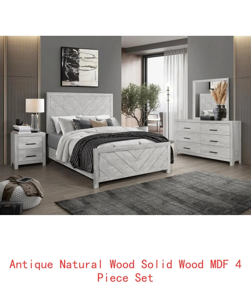Modern Twin 4PC Storage Bedroom Set, Natural Wood Finish - Ohberri