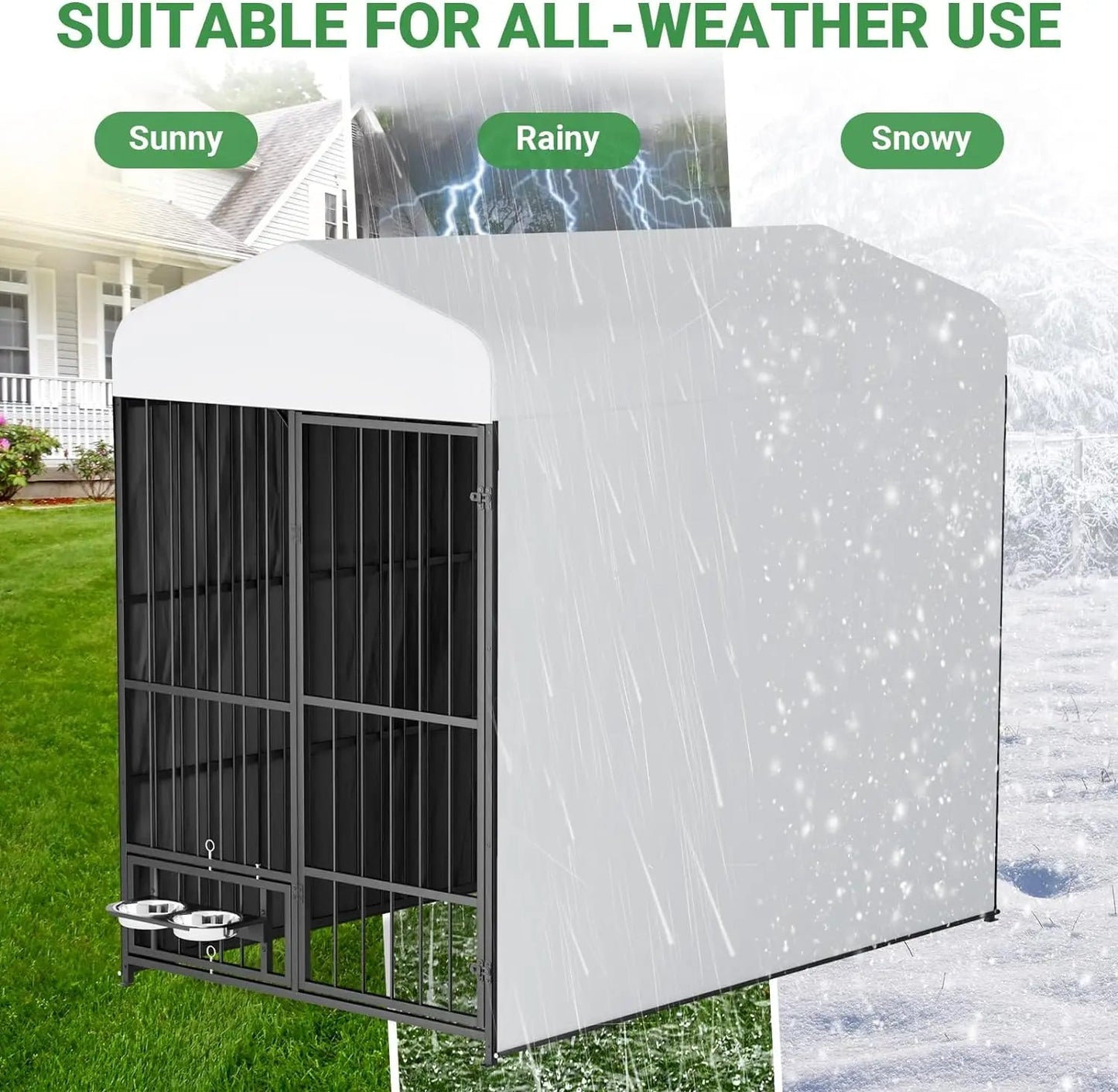 Large Dog Kennel Outside Heavy-Duty Outdoor with Roof, Double Lock, Enclosures with UV-Resistant Ohberri