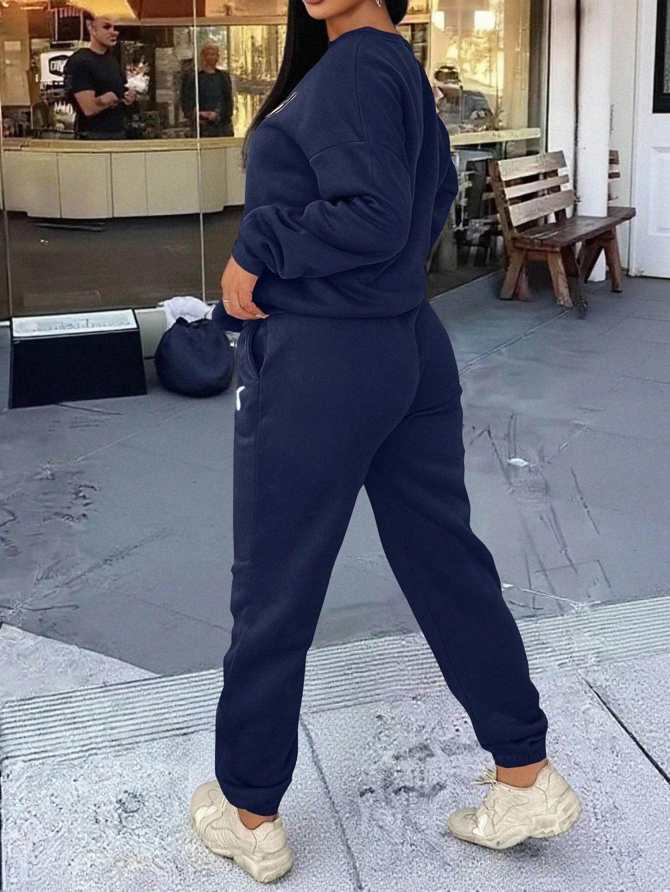 2pcs Letter Printed Crew Neck Long Sleeve Top And Pants Set Ohberri