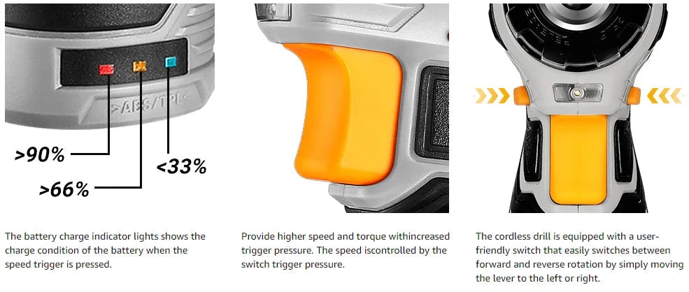 DEKO 12V Power Battery Cordless Drill Set with Small Electric Drills and 3/8-inch Ohberri