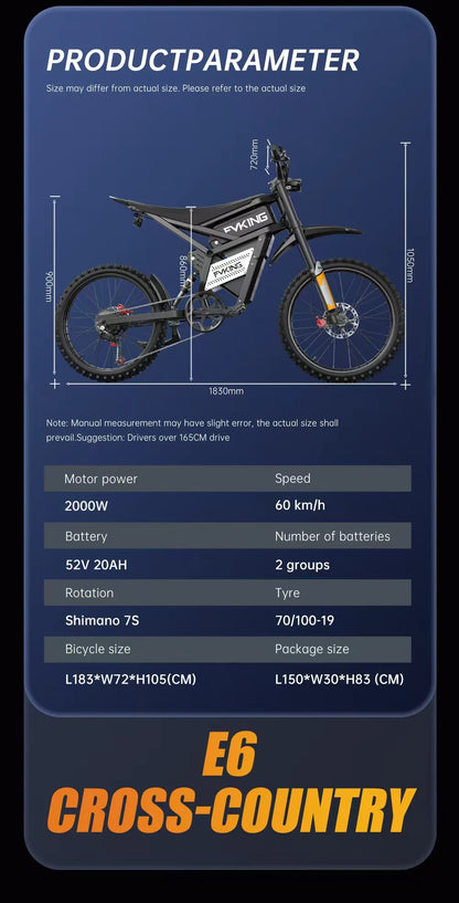 Dual Battery, Peak 2900W 52V, Dual 20Ah, 25inchTires,off-road Mountain E-Bike - Ohberri