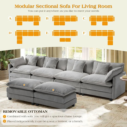 U-Shaped Sectional Sofa – 3-Seater Modern Deep Seat - Ohberri