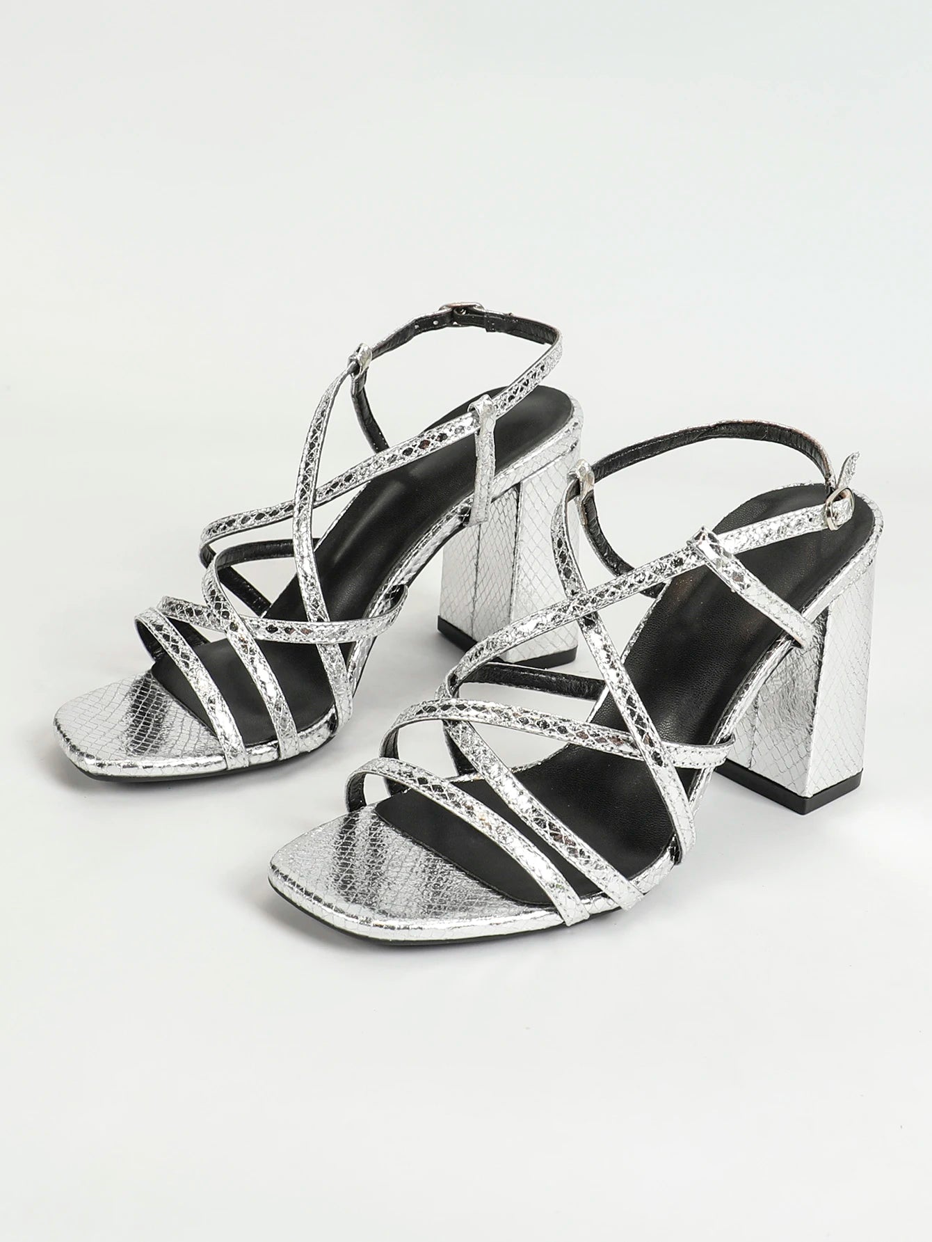 women Block Heels Square Toe Chunky Ankle Buckle Pump Heeled Sandals Ohberri