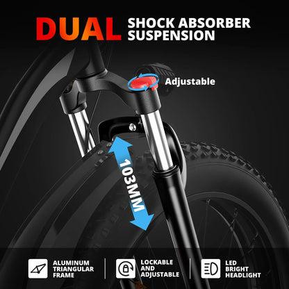 Peak 1500W 48V 15AH 26" Fat Tire Mountain Bike 31mph  Electric Dirt Bike - Ohberri