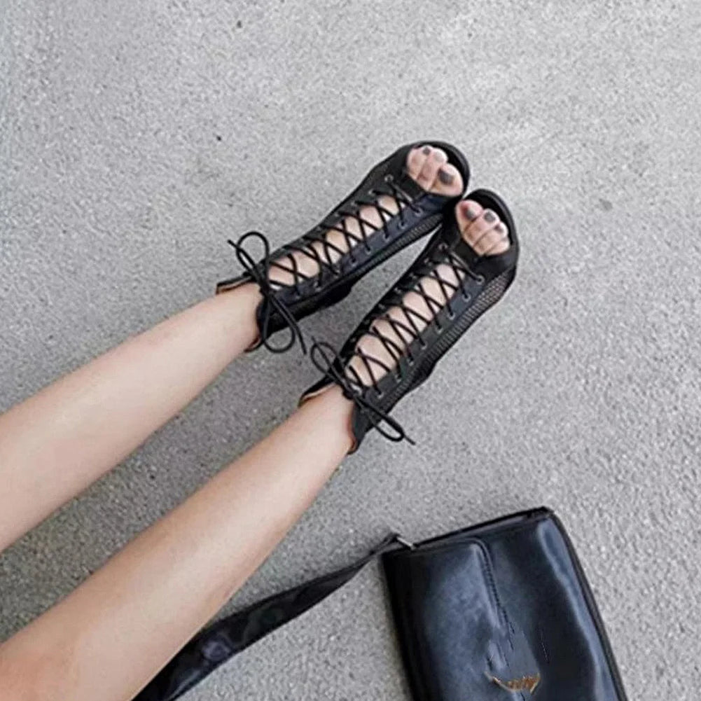 Women Mesh Sandals Breathable High Top Sandals Peep Toe Ohberri