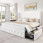 Bed Frame with 4 Storage Drawers and Tufted Headboard Velvet Upholstered Platform - Ohberri