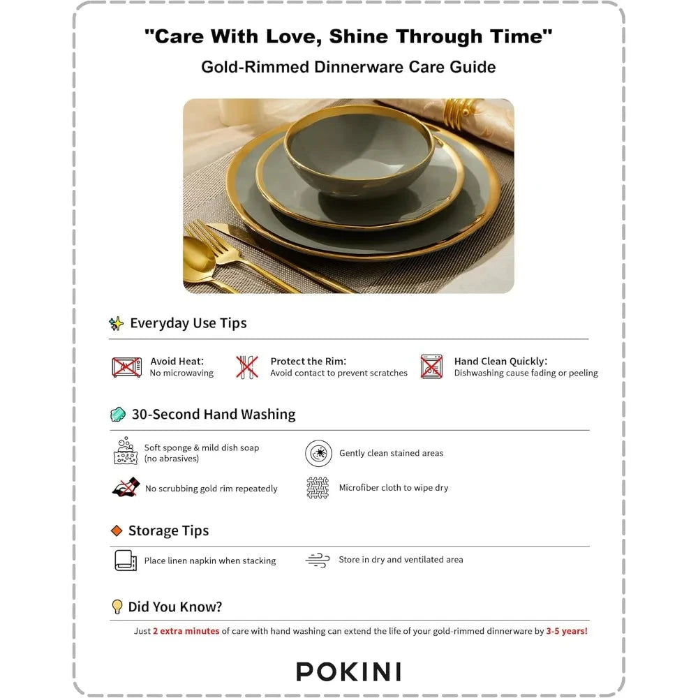 Porcelain Luxury Dinnerware Sets, Modern Plates and Bowls Sets for 4, Highly Chip and Crack Resistant, Grey and Gold Rim Ohberri