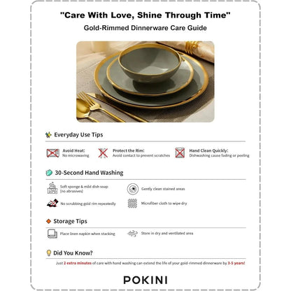 Porcelain Luxury Dinnerware Sets, Modern Plates and Bowls Sets for 4, Highly Chip and Crack Resistant, Grey and Gold Rim Ohberri