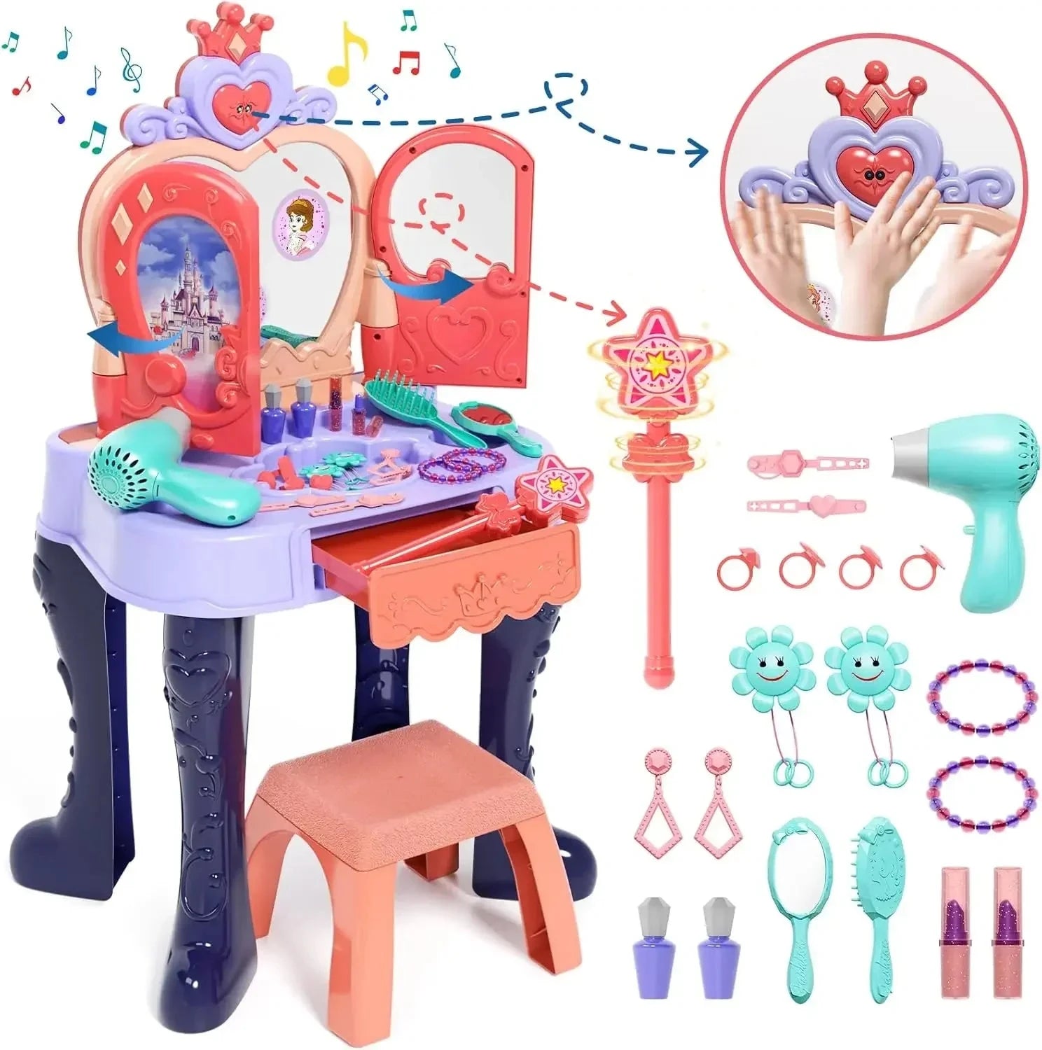 Toddler Vanity Makeup Table with Mirror and Chair Ohberri
