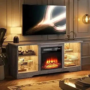 Fireplace with TV Stand 36" inch Electric Fireplace Up to 80" TVs, LED Light Modern Wood High Gloss Ohberri