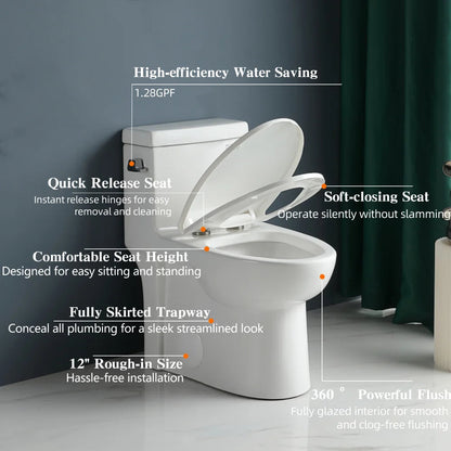 1.28 GPF Single-flush One Piece Toilet, Water-Saving Elongated Ohberri