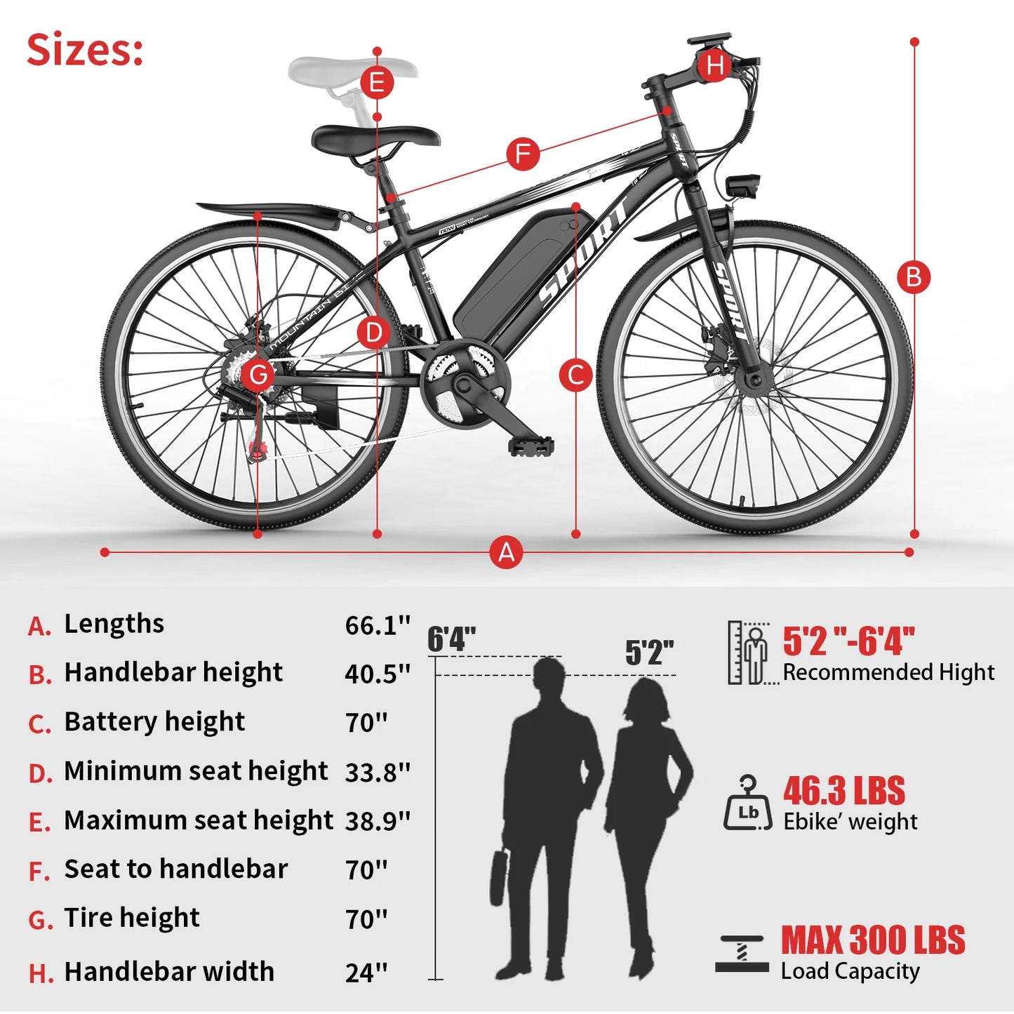 26''Electric Bike,Motorcycle 700W Peak Motor,20MPH 35Miles 480Wh 7-Speed& LCD Display - Ohberri
