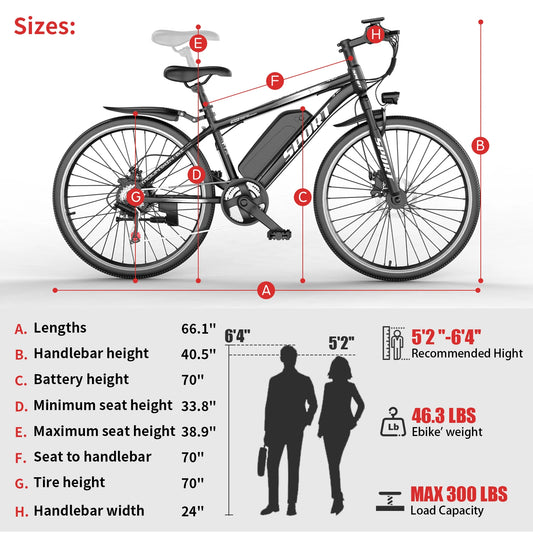 26''Electric Bike,Motorcycle 700W Peak Motor,20MPH 35Miles 480Wh 7-Speed& LCD Display - Ohberri