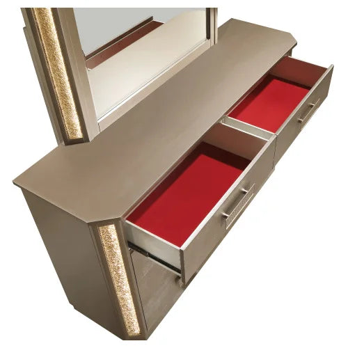 Queen 5PC Bedroom set Made with Wood in Gold - Ohberri