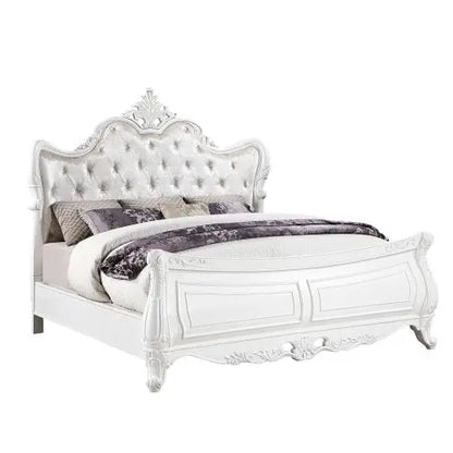 Modern Style 5 Pc King Bedroom Set Made with Wood in Pearl White - Ohberri