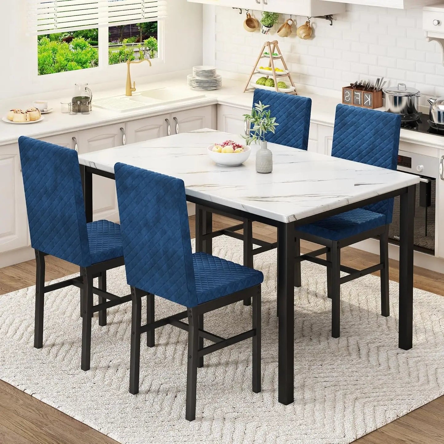 Dining Table Set for 4 ,Upholstered Velvet Chairs Ohberri