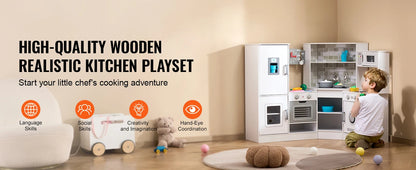Corner Wooden Play Kitchen Set with Lights & Sounds - Ohberri