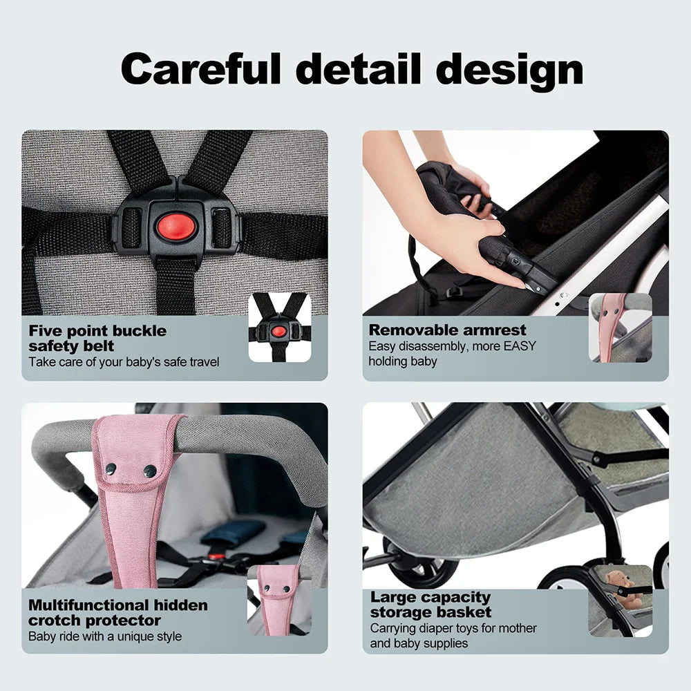 Lightweight Stroller W/ 5-Point Harness, Adjustable Backrest - Ohberri