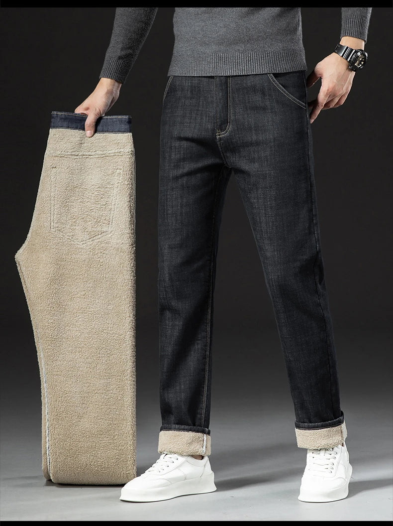 Winter Lamb Fluff Denim Straight Pants Ohberri