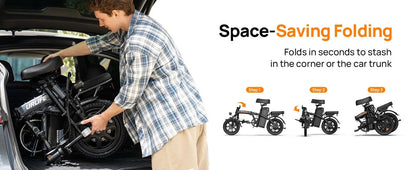 14" Foldable Electric bicycle Peak 500W Motor with 48V 7.5Ah 40 Miles Range 3 Hours Charge Time - Ohberri