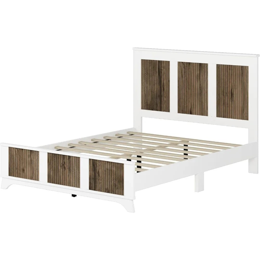 4 Pieces Bedroom Sets Queen Size Farmhouse Platform Bed with Wooden Strip Decoration, 2 Storage Nightstands and A 6-Drawer - Ohberri