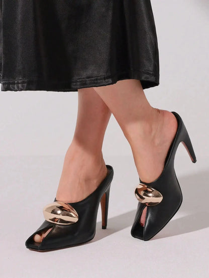 Metal Decoration Stiletto High Heels Slingback Pumps Ohberri