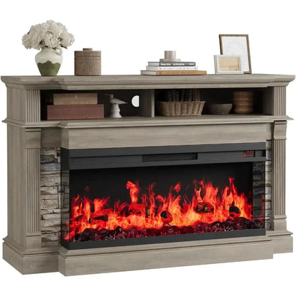 Fireplace TV Stand for TVs up to 65 with Farmhouse 3Side Glass Ohberri