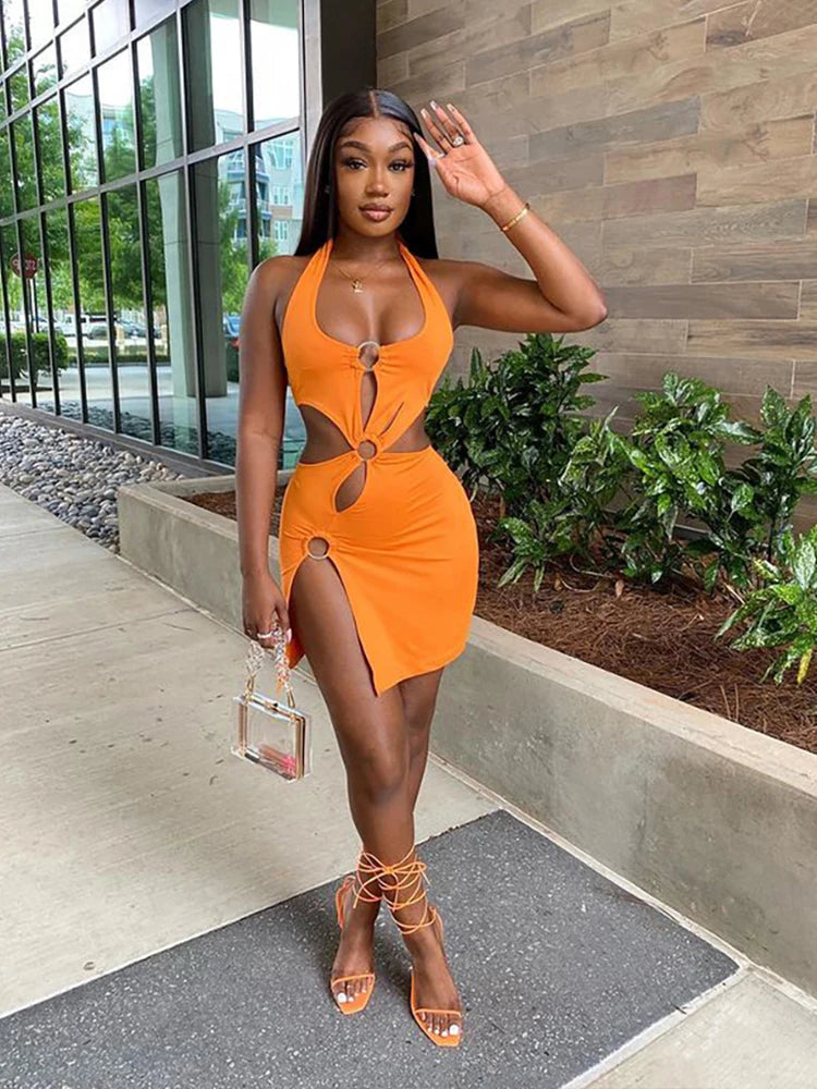 Short skirt sexy sleeveless hollow out dress Ohberri