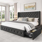 Bed Frame with 4 Storage Drawers and Tufted Headboard Velvet Upholstered Platform - Ohberri