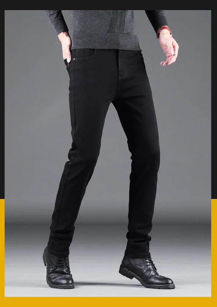 Pure Black Slim Jeans Elastic Straight Pants Ohberri