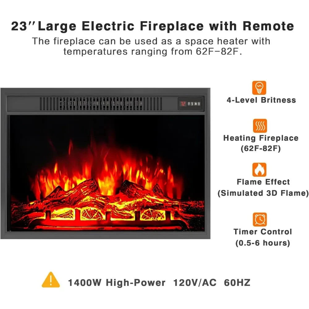 fireplace tv stand for television up to 65 inch, modern with storage shelves -black Ohberri