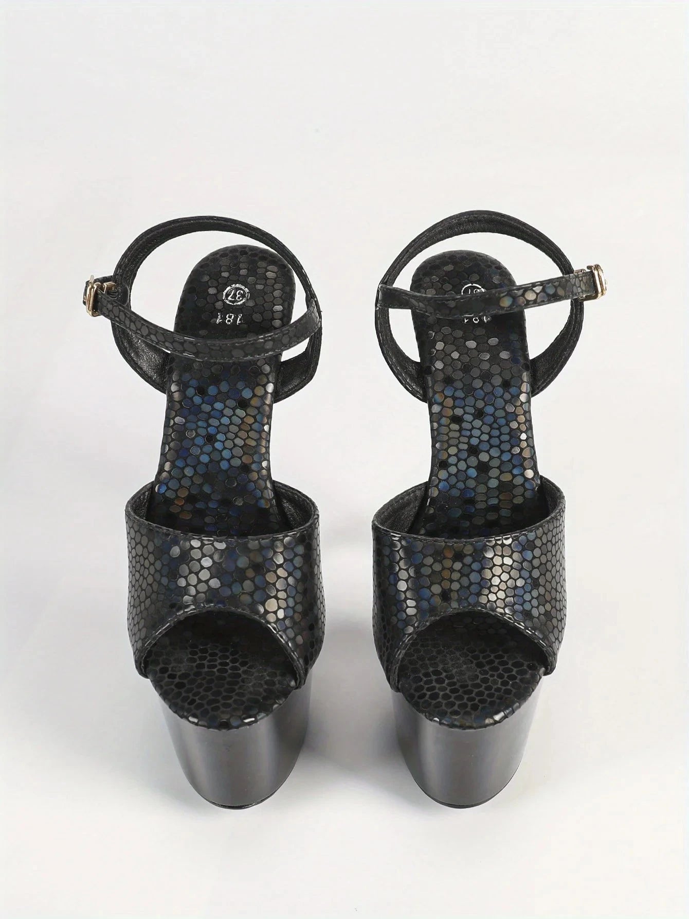 Black Waterproof Stiletto High Heels 6.69inch Platform Stone Pattern Ohberri