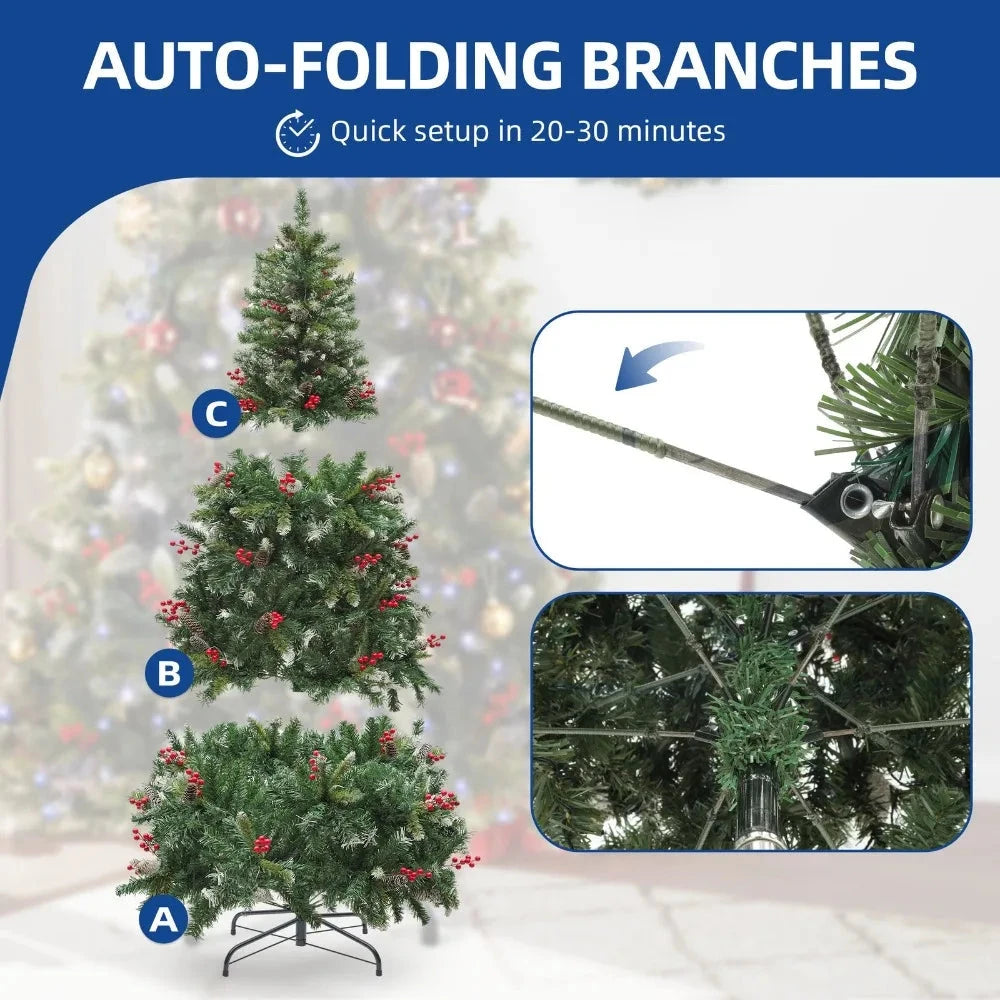 6ft Pre-Lit Frosted Pine Artificial Christmas Tree with 818 Tips and 250 Lights Ohberri