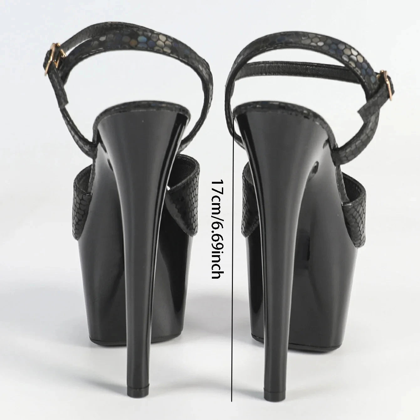 Black Waterproof Stiletto High Heels 6.69inch Platform Stone Pattern Ohberri