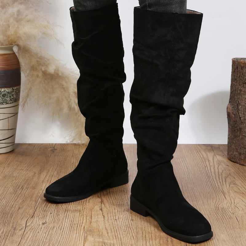Solid Color Warm Round Toe Thick Bottom Low Heel Boots
