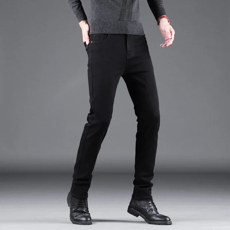 Pure Black Slim Jeans Elastic Straight Pants Ohberri