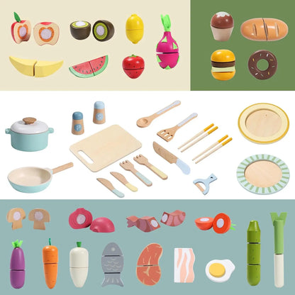 78PCS Pretend Play Cooking , Vegetables, Fruits & Cutting & Play Dishes - Ohberri