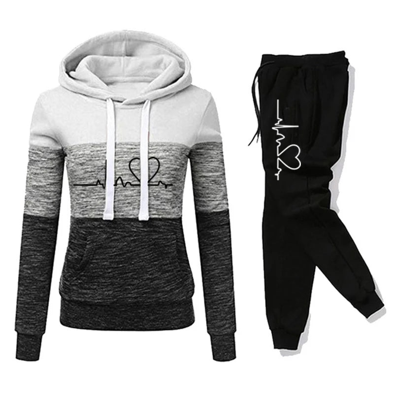 Women Tracksuit Printing Hooded Sweatshirt Sweatpant Ohberri