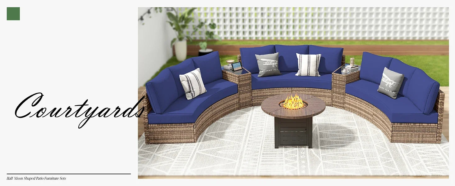 Furniture Sets, 3 Piece Half-Moon Sectional Round Sofa Set - Ohberri