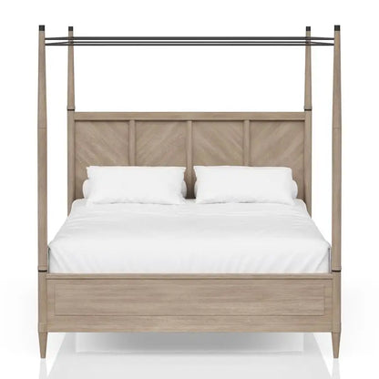 Queen Canopy Bed Set with 2-Drawer Nightstand, Modern Dresser with Poster Mirror, and Storage Chest - Ohberri