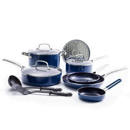 Blue Diamond 12-Piece Toxin-Free Ceramic Nonstick Pots and Pans Cookware Set Ohberri
