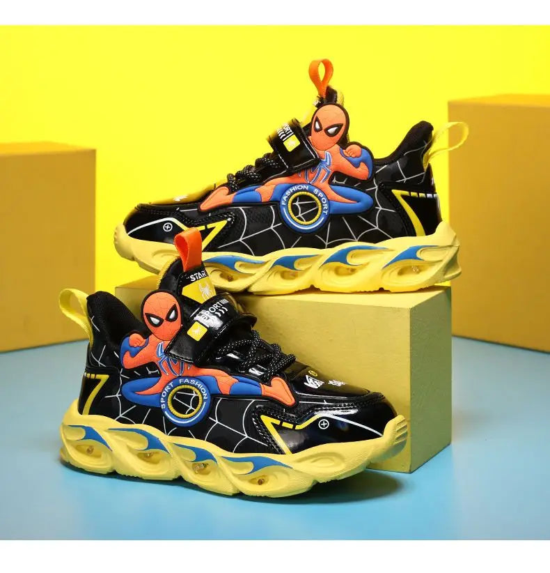 Disney Boys Shoes LED Lights Cartoon Autumn Children's Sports Shoes Leather Non-slip Children's Running Shoes Sneaker Size 25-35 Ohberri